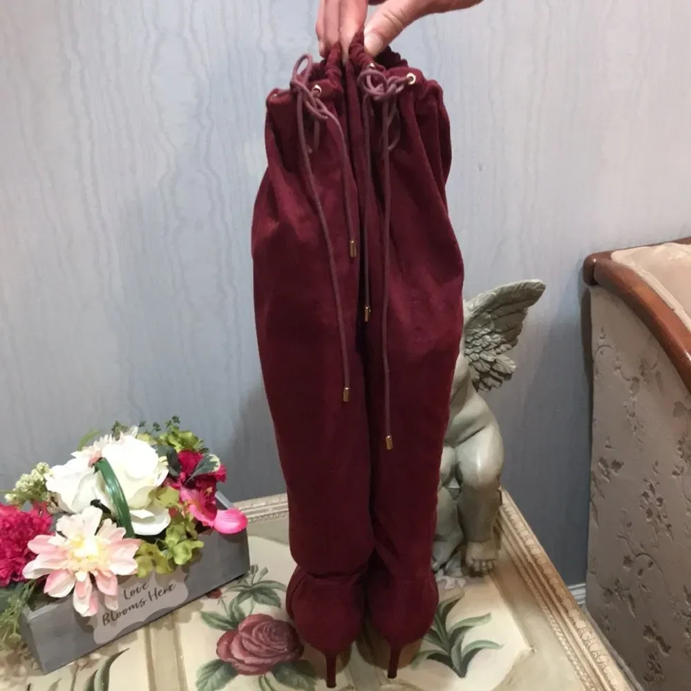 Eloquii Over the Knee Boots Burgandy Faux Suede Sz 7W